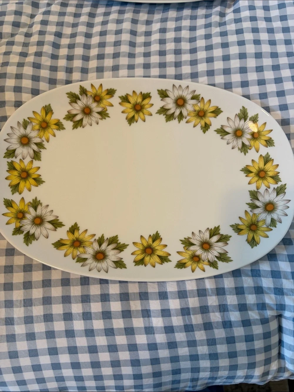 Oval White Serving Platters with Yellow Floral Border